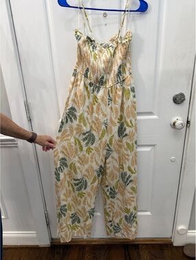 Mitto Shop Women's Large Sleeveless Botanical Print Jumpsuit